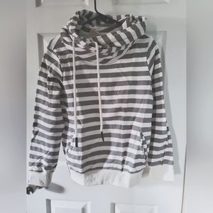 Gray and White stripe Hoodie